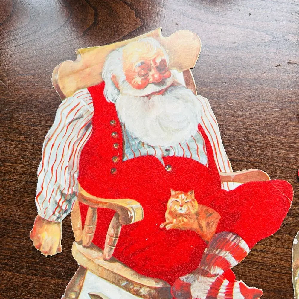 3 Santa Paper Cut Outs Christmas Wall Decor Vintage 11.5